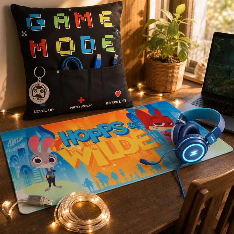 Gamer set pre hráčov: 1x podložka + 1x slúchadlá + 1x LED pásik + 1x obliečka na vankúš