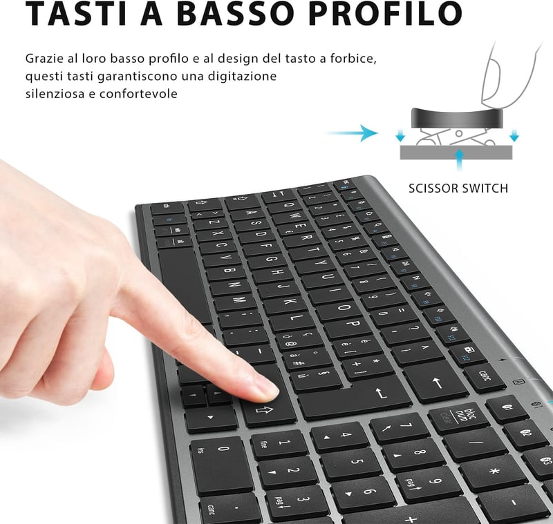 iClever BK10 Wireless Billentyűzet - Ergonomikus Kialakítás - Space grey