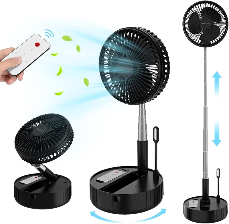 BENGUOO Hordozható USB Asztali Ventilátor - 10000mAh Akkus, Oszcilláló, Távirányítós, Fekete