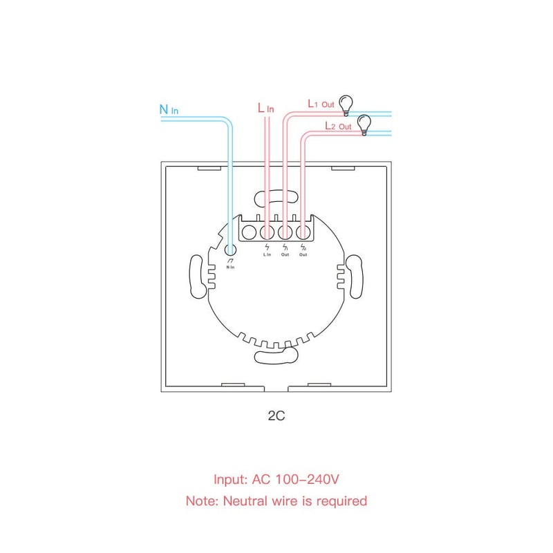 SONOFF T0EU2C 2-csatornás WiFi-s okos fali villanykapcsoló, Alexa és Google Home kompatibilis