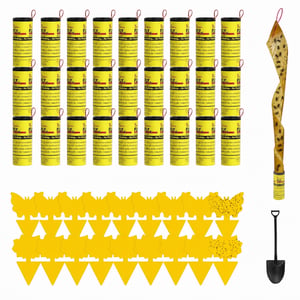 Set 40 bucăți Bandă adezivă pentru muște și capcane galbene FEBCAT - Capcană pentru musculițe de oțet și țânțari pentru uz interior, împotriva musculițelor negre de pământ (sciaride)