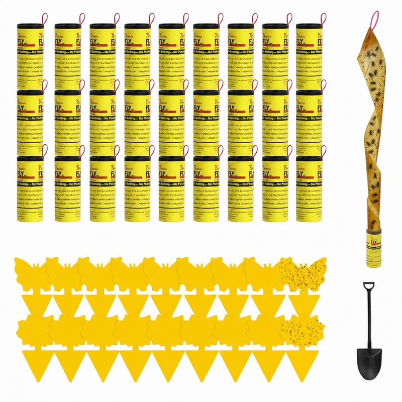 Set 40 bucăți Bandă adezivă pentru muște și capcane galbene FEBCAT - Capcană pentru musculițe de oțet și țânțari pentru uz interior, împotriva musculițelor negre de pământ (sciaride)