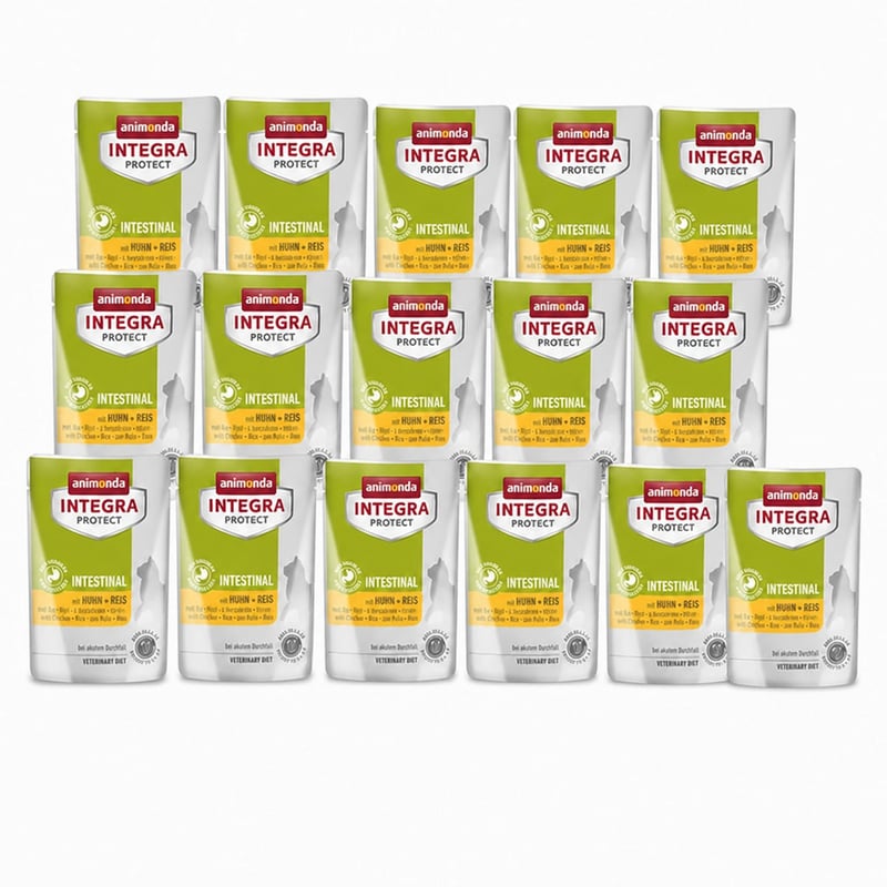 Hrană umedă pentru pisici Animonda Integra Protect Intestinal cu pui și orez, dietă veterinară pentru pisici adulte, 23 x 85 g (pachet incomplet) – set de 23 bucăți