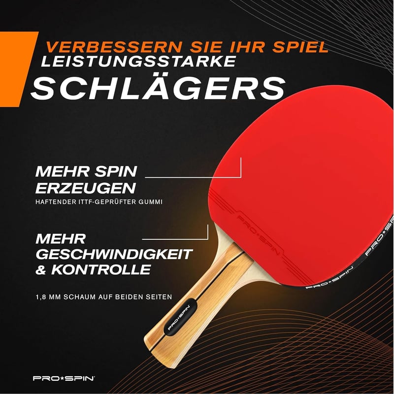 PRO-SPIN Prémium Pingpongütő Szett 4 Ütővel, 3 Csillagos Labdákkal és Táskával