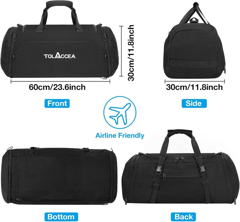 Tolaccea 54-72L Bővíthető Sporttáska Cipőtartóval - Unisex Edzőtáska Utazáshoz, Edzőterembe (Fekete)