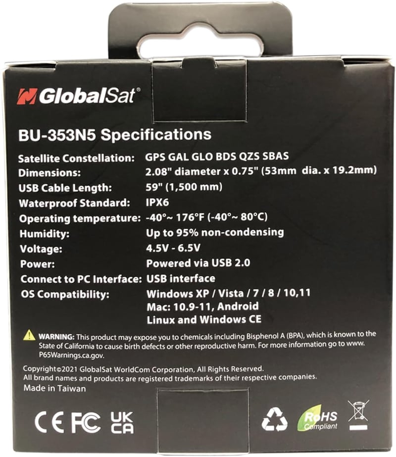 GlobalSat BU-353N5 USB GPS vevő, fekete