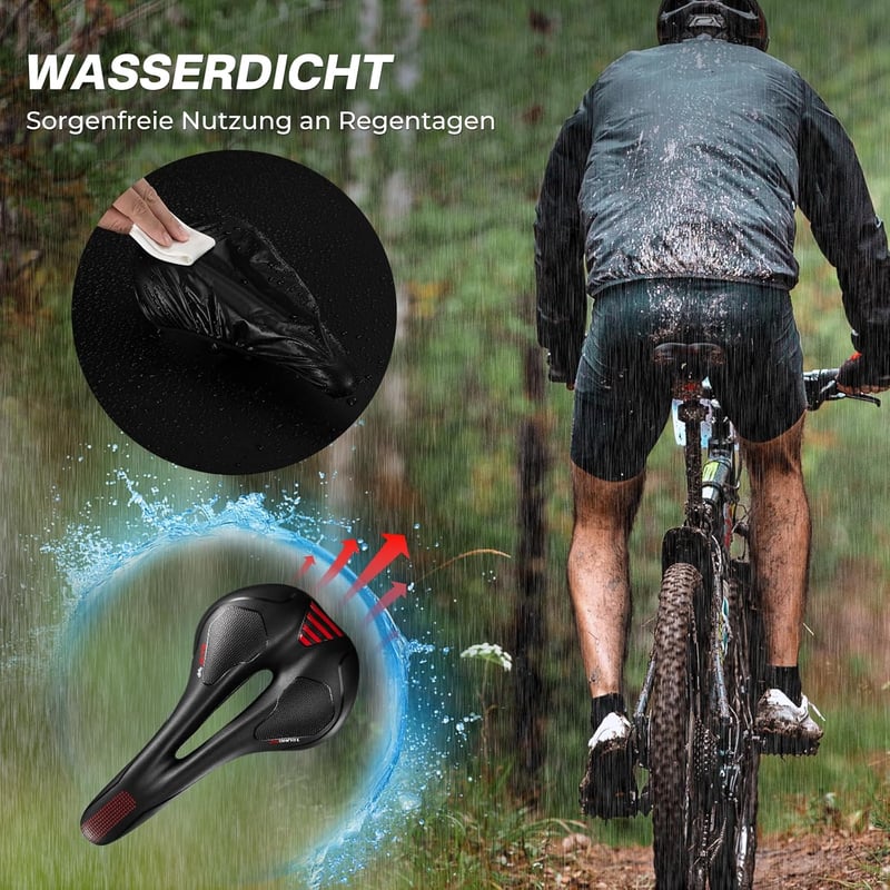 YOUNGDO Gél Kerékpárülés - Ergonomikus, Légáteresztő, Ütéselnyelő MTB Nyereg Vízálló Borítással, Piros, 100kg Teherbírás - Black+red, MTB-145mm, MTB-Red-145mm, Foam