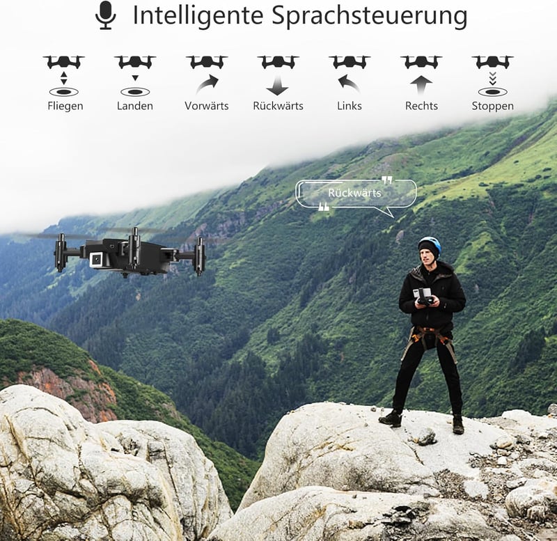 Wipkviey T25 Mini Drón 1080P HD Kamerával, WiFi FPV Élő Képátvitel, Összecsukható, Kezdőknek, Fejnélküli Mód, Gravitációs Irányítás, 2 Akkum
