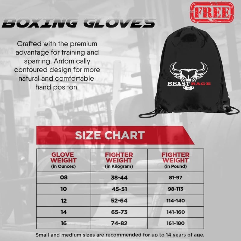 BEAST RAGE Bokszkesztyű 10 oz - Fekete Műbőr Edzőkesztyű MMA, Muay Thai, Kickbox Edzéshez - Unisex Sparring Kesztyű Extra Csuklóvédelemmel