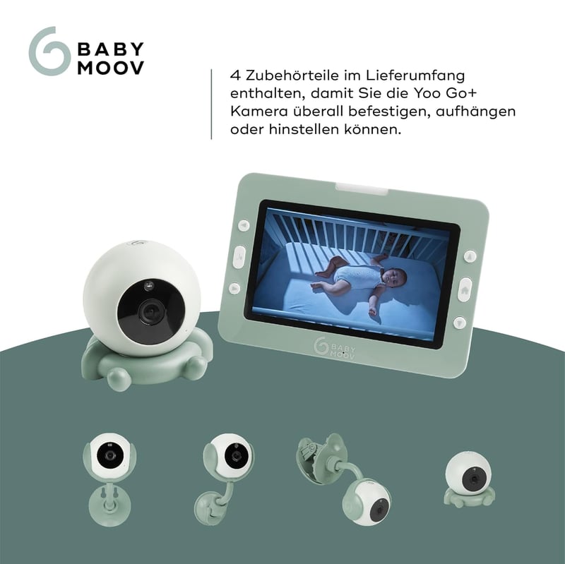 Babymoov YOO GO PLUS Bébiőr Kamerával - 5 Colos Képernyő, 10 Órás Akkumulátor, Éjjellátó Funkció, Alvástechnológia, Zöld