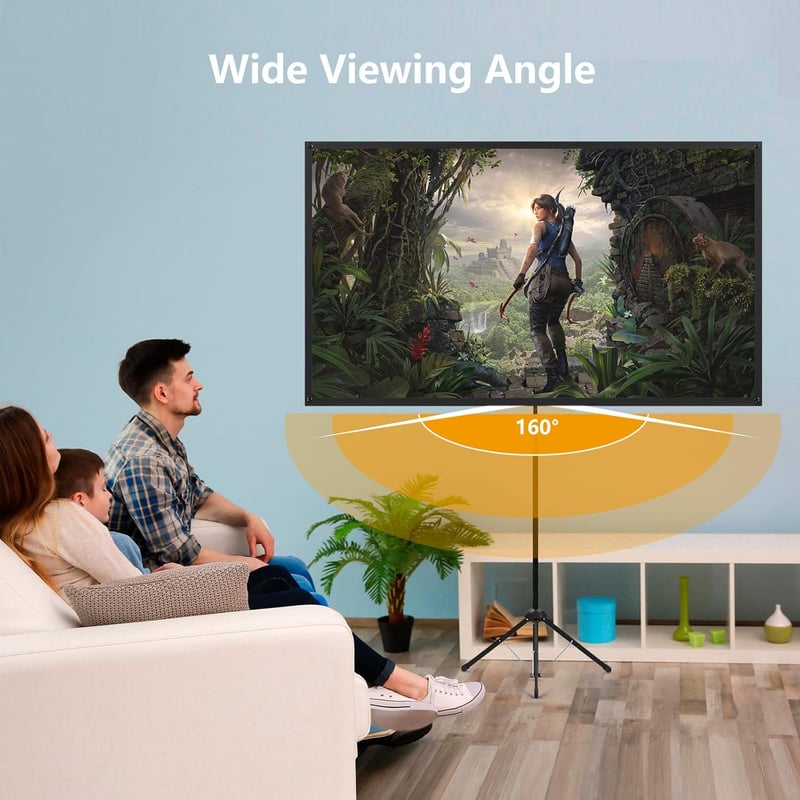 excelimage Hordozható Vetítővászon Állvánnyal 100" (227x131cm) - 16:9 Méretarány, 4K HD Minőség, Könnyű Összecsukható Tripod, Kültéri/Beltér