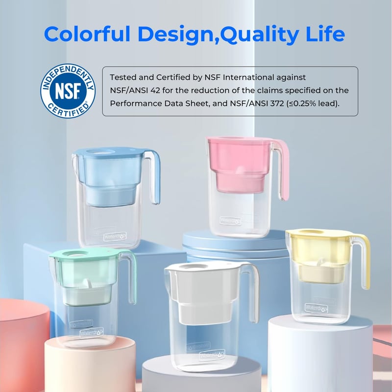 Waterdrop Elfin 2,5L Hűtőszekrény Vízszűrő Kancsó, Fluor- és Klórcsökkentő, NSF-tanúsított, BPA-mentes, Fehér