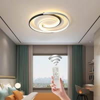 minifair Modern LED Mennyezeti Lámpa 36W 50cm - Távirányítós, Geometrikus Kerek Fekete-Fehér, Fényerőszabályozható, Nappaliba, Hálószobába,  4