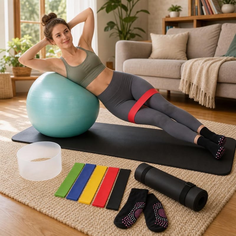 Irodai pilates lendület: szőnyeg + 55 cm labda + tartógyűrű + 5 db gumiszalag + 2 pár önmelegítő zokni