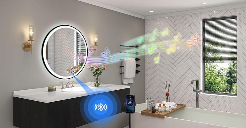 STARLEAD Kerek Fürdőszobai Tükör 80 cm, LED Világítással, Bluetooth Hangszóróval, Fényerőszabályzós, 3 Színhőmérséklet, Páramentesítő, Feket