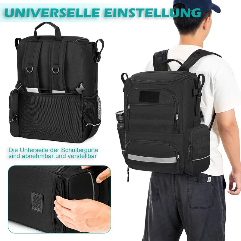 BlesMaller Kerekesszék Táska - Nylon Hátizsák Járókerethez, Hőszigetelt Rekesszel és Mankótartóval, Laptoptárolóval, Éjszakai Fényvisszaverő