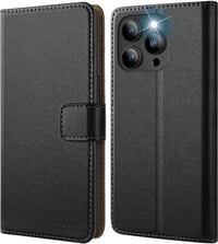 Apple iPhone 14 Pro Fekete Bőrtok Kártyatartóval és Állvánnyal 1