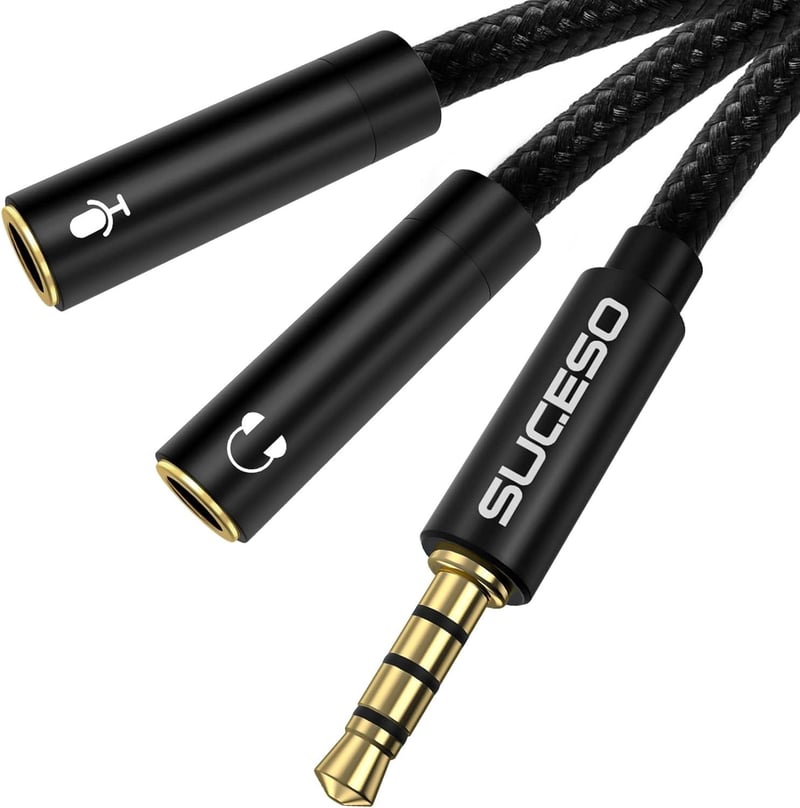 Fekete Y-Adapter: 3,5mm-es Jack Fejhallgató és Mikrofon Elosztó