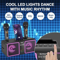 ALPOWL AL001 Karaoke Gép 2 Vezeték Nélküli UHF Mikrofonnal - Hordozható Bluetooth Hangszóró LED Fényekkel Otthoni Partikhoz, Esküvőkre 6