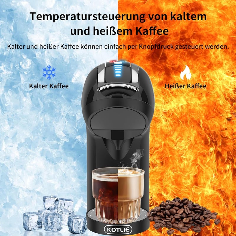 KOTLIE 5 az 1-ben Kávéfőző - Nespresso, Dolce Gusto, Őrölt Kávé és ESE Kapszula Kompatibilis, Hideg-Meleg Főzés, 19 Bar, Érintésvezérléssel