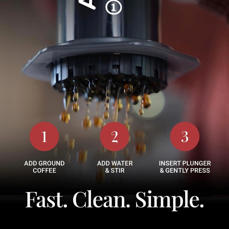 AeroPress A80 Kávéfőző - Fekete Műanyag Kézi Presszógép, 0,5 Literes Kapacitás, Vízszűrővel, Kompakt Kivitel, 249g