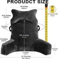 SLIGUY Extra Nagy 78,7 cm Ágy Támaszpárna Levehető Karfával - Háttámasz Olvasáshoz, TV Nézéshez - Fekete Ágyban vagy Kanapén Használható Pih 4