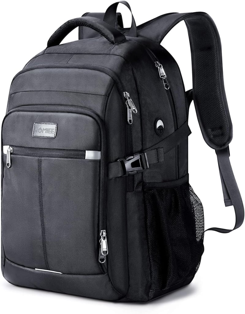 HOMIEE Nagy Méretű Vízálló Utazó Hátizsák 17,3" Laptoptartóval, Fekete