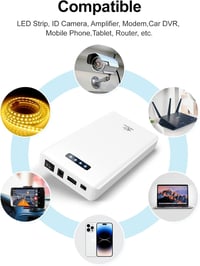 Melasta 12V 5200mAh 60W Lítium-ion Powerbank Külső Akkumulátor - 12V/9V DC és 5V USB Kimenettel LED Szalaghoz, CCTV Kamerához - Fehér 7