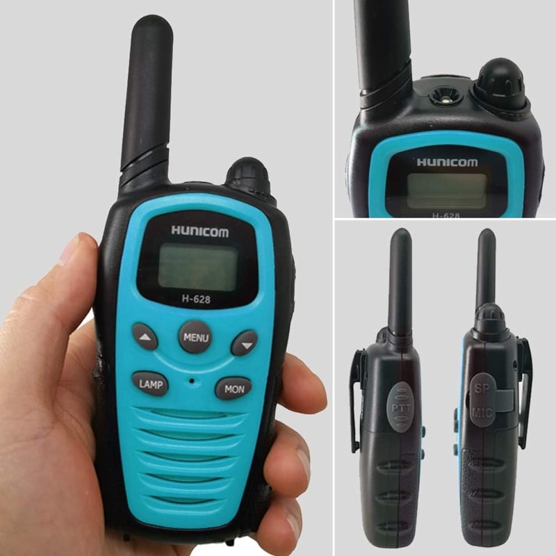 HUNICOM Walkie Talkie Adóvevő 5 km Hatótávval - 16 Csatornás PMR446 Kézi Rádió LED Lámpával, VOX Kéz Nélküli Funkcióval, Kék