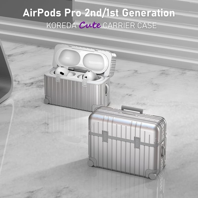 VISOOM Airpods Pro 2/1 Tok - Ezüst Bőrönd Dizájn TPU Védőtok, Vezeték Nélküli Töltés, Karabinerrel és DIY Matricákkal, Ütésálló

AI: I've cr