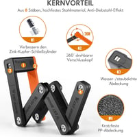 CYCLESPEED Összecsukható Kerékpárzár Tartóval - 63 cm Edzett Acél, 360° Forgatható Zárfej, 3 Kulcs, Könnyű E-Roller Lakat Táskával 2