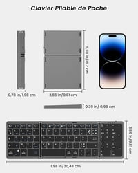 MoKo Összecsukható Bluetooth Billentyűzet - Vezeték Nélküli Francia AZERTY Érintőpaddal és Numerikus Billentyűzettel, 3 Eszközhöz, Újratölth 6