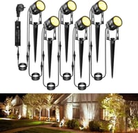 Greenclick LED Kerti Világítás Szett 6db, 1800LM 21m Kábellel, IP65 Vízálló Meleg Fehér COB Lámpa Földbe Szúrható Tüskével, Kültéri Spotlámp 1