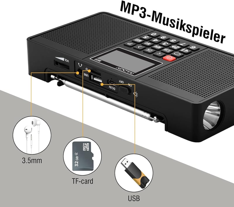 Raddy RD33 hordozható DAB/DAB+ digitális rádió, MP3 lejátszóval és Bluetooth-szal