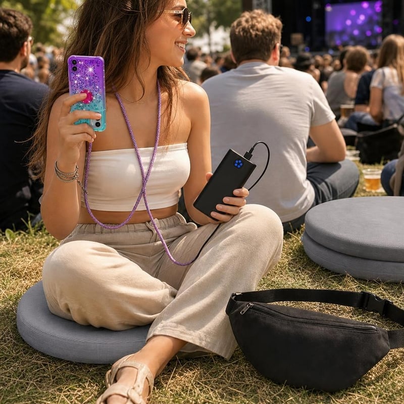 Festival survival set: 1x phone case + 1x waist bag + 2x seat cushion + 20000mAh power bank