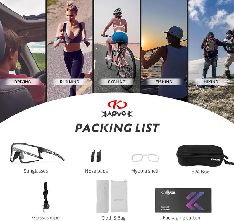 KAPVOE Fotokróm Kerékpáros Napszemüveg TR90 Kerettel Unisex