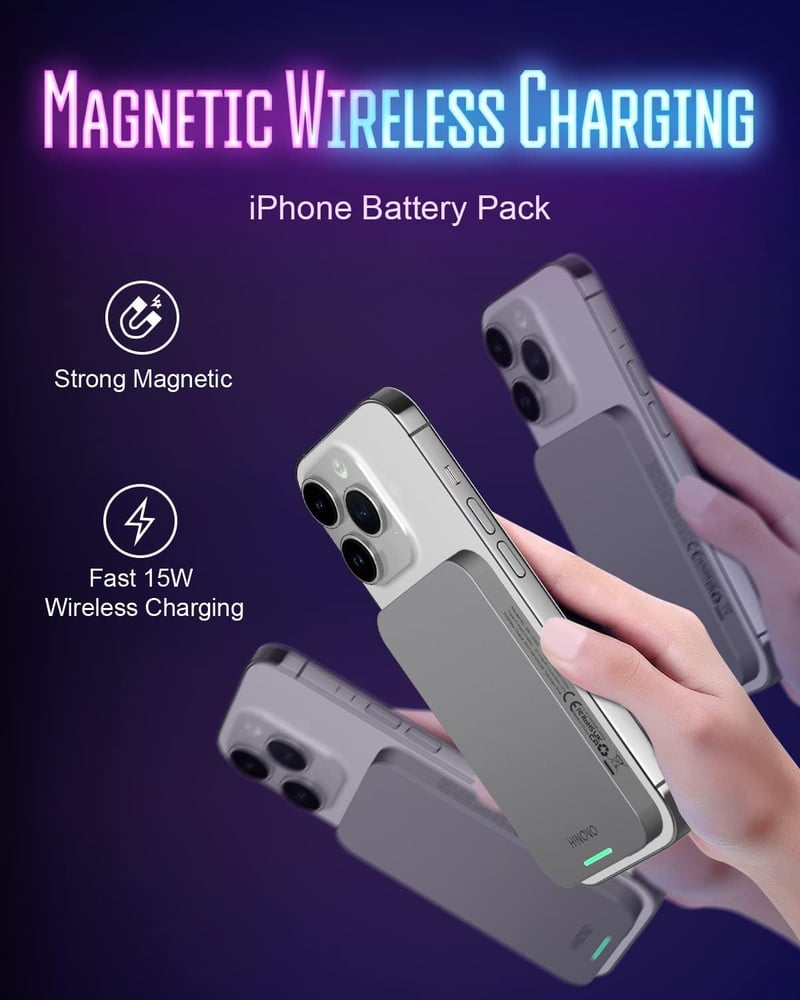 HINOVO MagSafe Powerbank 5000mAh - Ultravékony, Cyberpunk Fém Vezeték Nélküli Töltő iPhone 15/14/13/12-höz