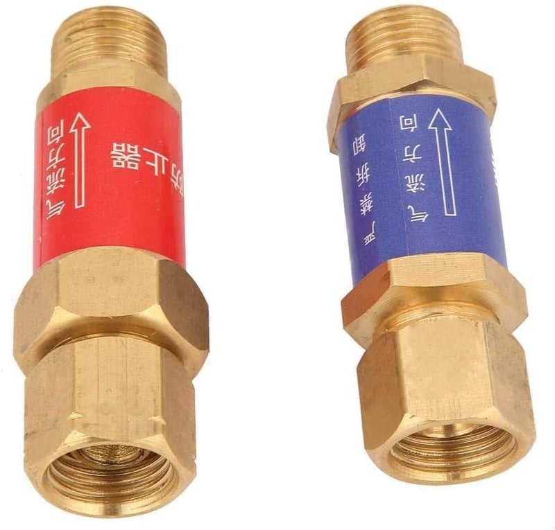 BiuZi M16x1,5 Oxigén-Acetilén Visszacsapószelep - Sárgaréz HF-2 Lángzár, CE Tanúsított Hegesztési Tartozék, Gázvisszaáramlás Elleni Védelem