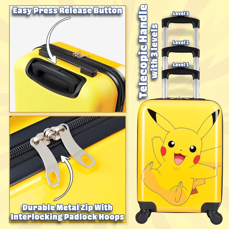 Pokémon Pikachu Gurulós Bőrönd Gyerekeknek - 4 Kerekű Utazótáska