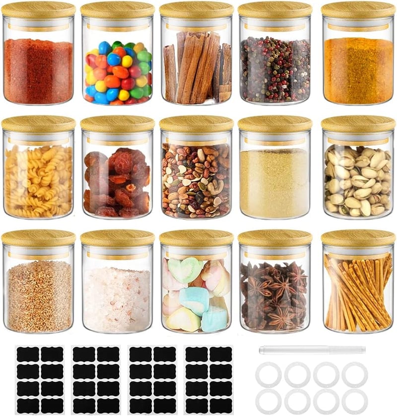 Glastal 15 részes fűszertartó szett bambusz tetővel, 180ml-es üvegekkel és címkékkel