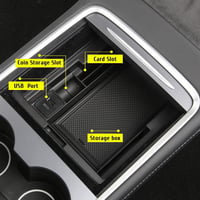 Tesla Model 3 Konzol Rendszerező - Kártyatartós, Érmetárolós, USB-s Fekete Tárolórekesz 5