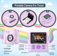 FUNKAM Gyerek Instant Fényképezőgép 1080P, 2,4" Kijelző, Nyomtatópapírral és 32GB Kártyával, 3-12 Éveseknek 7