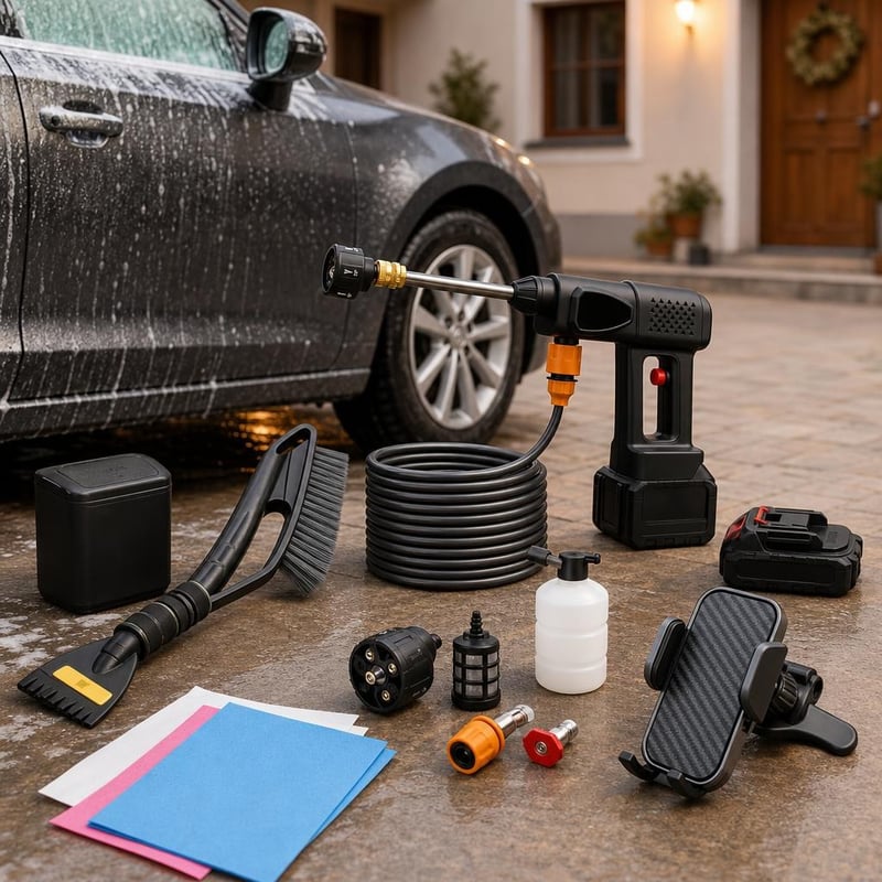 Zimski paket za njegu automobila: strugalica + četka + perač + 4 krpe + kanta za smeće + držač mobitela