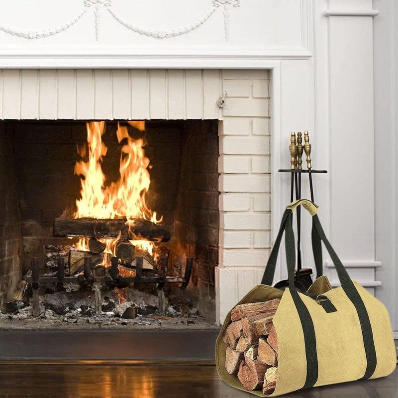 Sac impermeabil XXL pentru lemne de foc, 2 buc. genți de transport pliabile, kaki, pentru șemineu, 98x45 cm