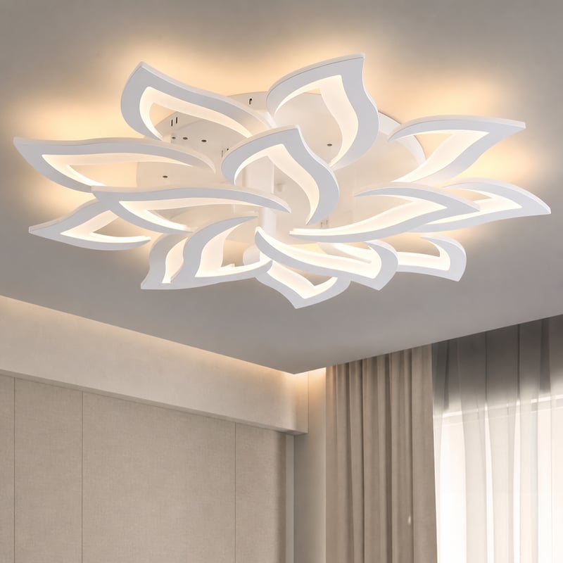 Plafonieră inteligentă cu LED Sky Angle, design petale, cu telecomandă, albă - DEFECT: lipsesc 4 elemente de fixare (stare: vezi imaginea nr. 2)