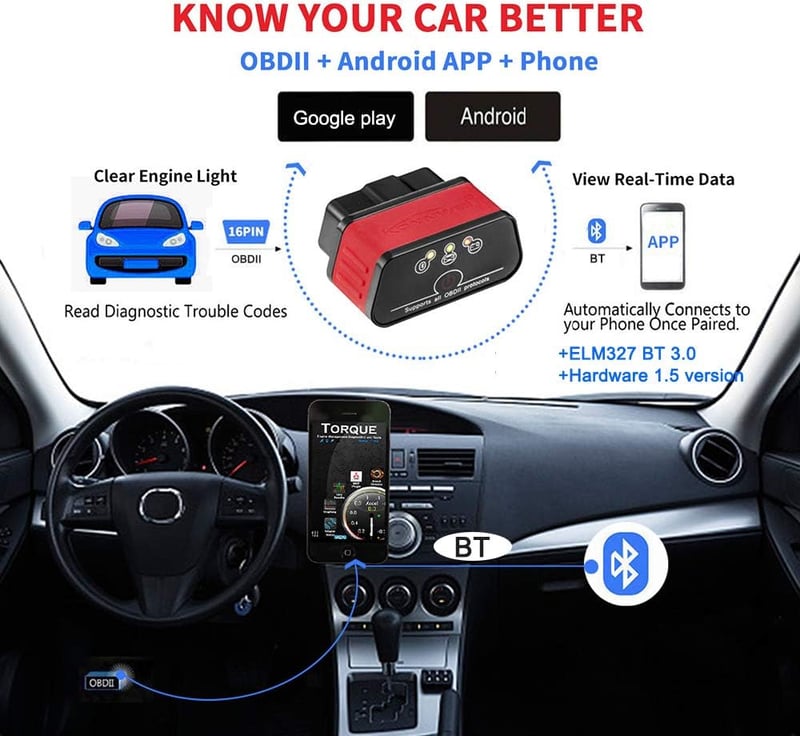 KONNWEI KW903 Mini BT3.0 OBD2 Autó Diagnosztikai Szkenner - Android és Windows PC Kompatibilis Hibakódolvasó, Fekete