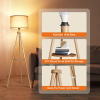 OUTON LED Állólámpa Fa Tripod Állvánnyal és Polccal - Távirányítós, 4 Színhőmérsékletű, Időzíthető, Bézs Lámpaernyős Világítás Nappaliba, Há 3