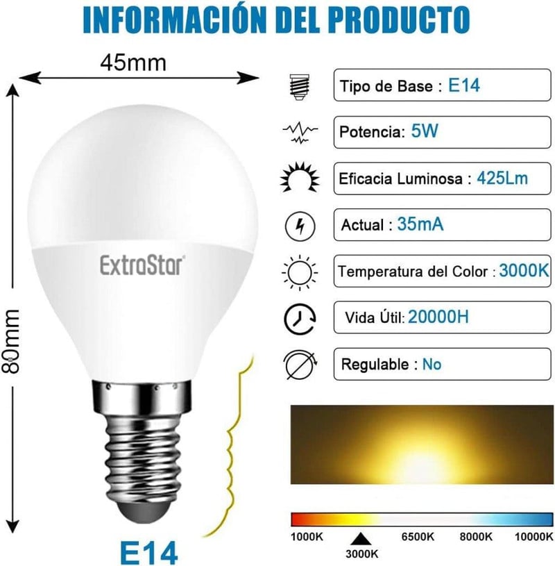 EXTRASTAR E14 LED izzó 5W, meleg fehér, újracsomagolt