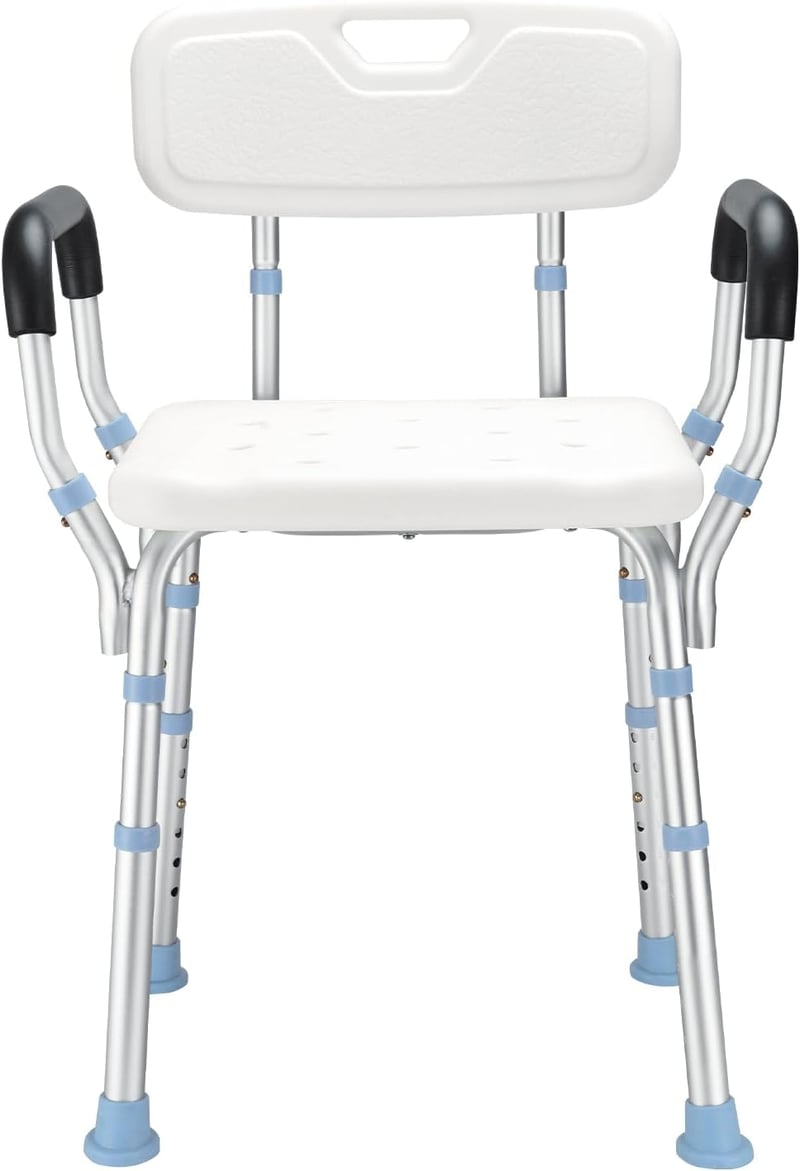 HEAO Állítható Magasságú Zuhanyszék Háttámlával és Karfával - Időseknek, 41-53 cm, 136 kg Teherbírással, Puha Párnázattal