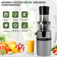 Keenray Lassú Gyümölcsfacsaró Elektromos Centrifuga 80mm Széles Szájjal, Visszafordítás Funkcióval, Szürke 6